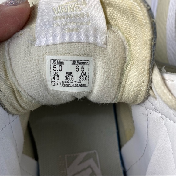 Cream White Leather Suede Sk8 Hi Top Vans Sneakers Mens 5 Womens 6.5 - Picture 8 of 10